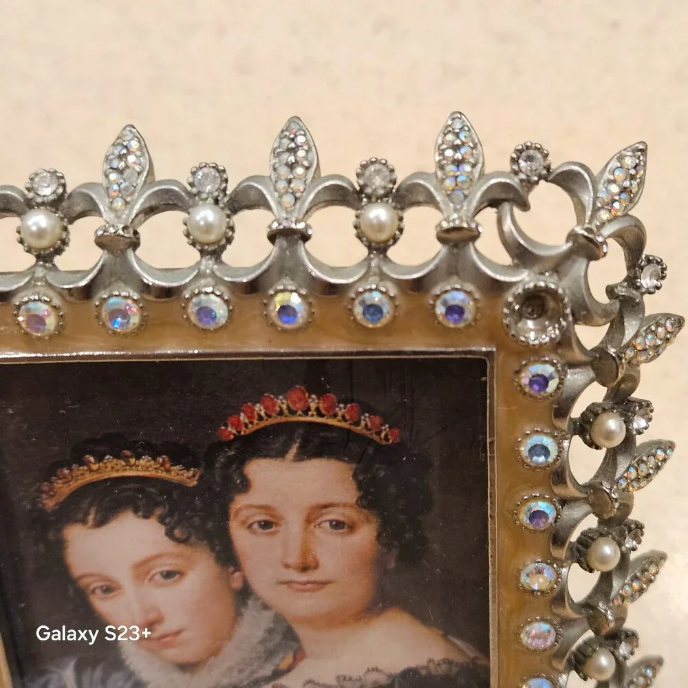 RARE JAY STRONGWATER 4x4 FLEUR DE LIS TIARA SCROLL CRYSTAL JEWELED ENAMEL FRAME